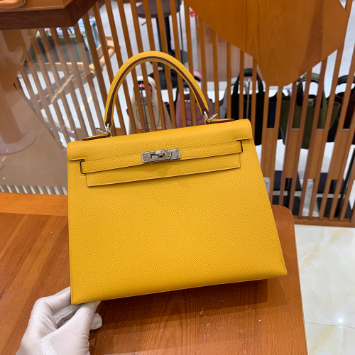 그린엘 에르메스 켈리 25 엡송 앰버 옐로우 실버 버클