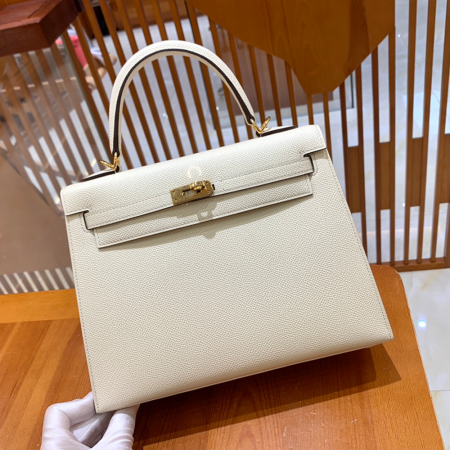 그린엘 에르메스 켈리 25 엡송 크림 화이트 실버 버클