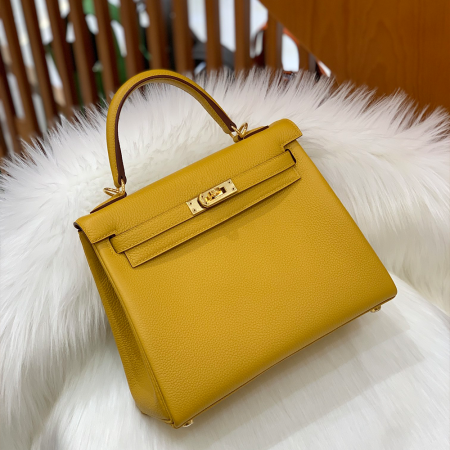 그린엘 에르메스 켈리 25 토고 앰버 옐로우 골드 버클