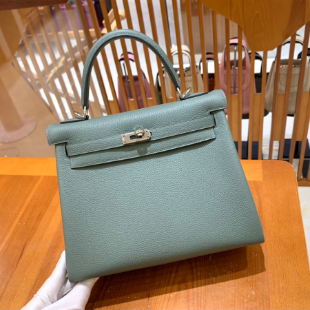 그린엘 에르메스 켈리 25 토고 아몬드 그린 실버 버클