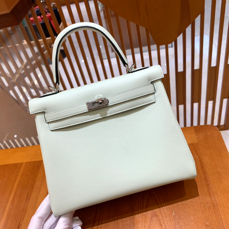 그린엘 에르메스 켈리 25 토고 스위프트 버블 그린 실버 버클