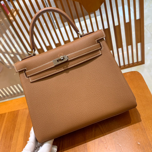 그린엘 에르메스 켈리 25 토고 골드 ​​브라운 실버 버클