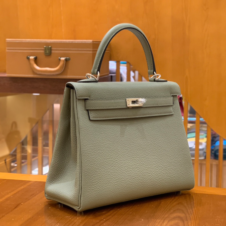 그린엘 에르메스 켈리 25 토고 세이지 그린 실버 버클