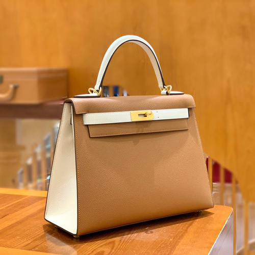 그린엘 에르메스 켈리 28 엡송 골든 브라운 & 크림 화이트 골드 버클