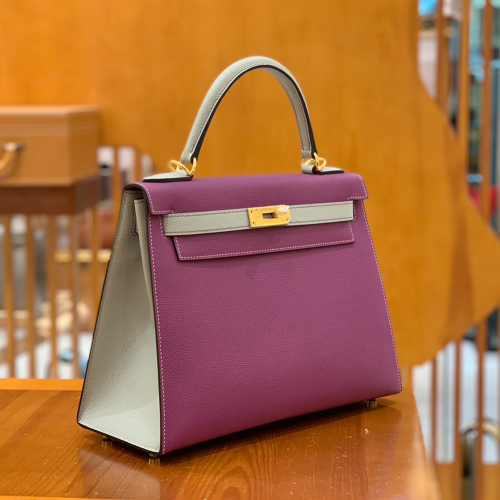 그린엘 에르메스 켈리 28 엡송 아네모네 퍼플 & 그레이 골드 버클