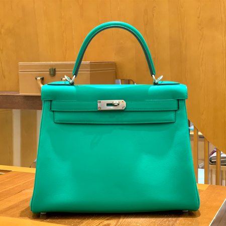 그린엘 에르메스 켈리 28 토고 스위프트 민트 그린 실버 버클