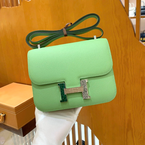 그린엘 에르메스 콘스탄스 18 엡송 아보카도 그린 쓰리피스 가죽 버클