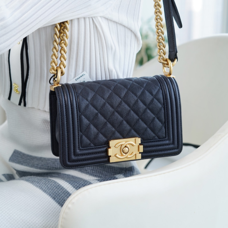 팬더샵 샤넬 보이백 캐비어 다크 네이비 금장 스몰