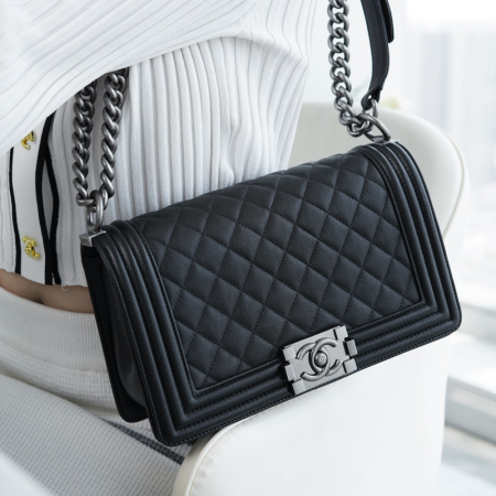 팬더샵 샤넬 보이백 캐비어 블랙 은장 미디움