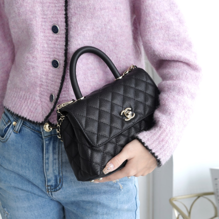 팬더샵 샤넬 23P 코코 핸들 탑 핸들백 스몰 블랙 은장