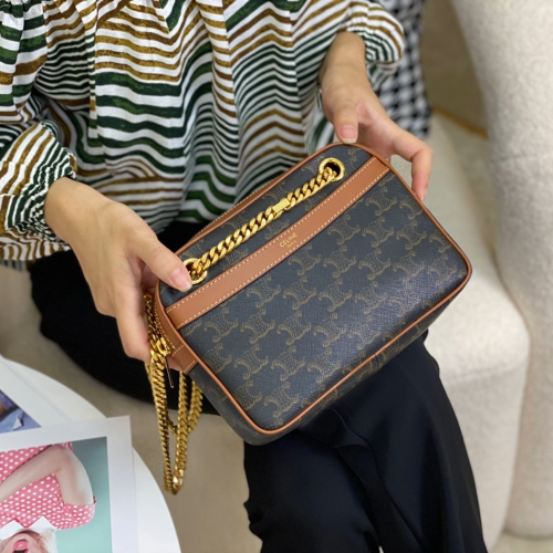 셀린느 트라이엄프 파타팡스 숄더백 스몰 블랙 탄 196252