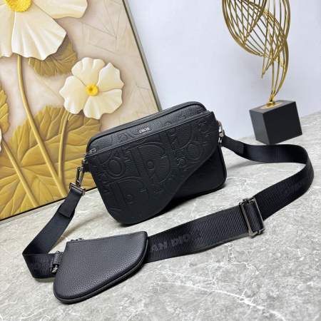 디올 새들 트리플 파우치 블랙 1ADPO276LLG_H00N