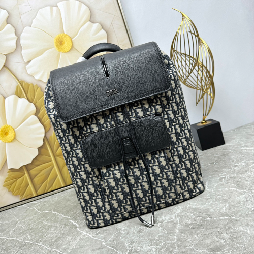 디올 모션 백팩 블랙 그레인드 카프스킨 베이지 & 블랙 디올 오블리크 자카드