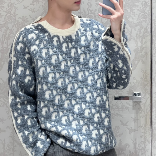 디올 오블리크 스웨터 버진 울 코튼블렌드 자카드 화이트