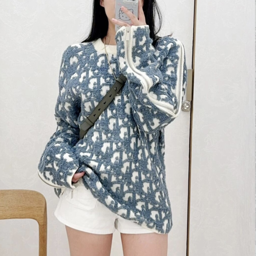 디올 오블리크 스웨터 버진 울 코튼블렌드 자카드 화이트