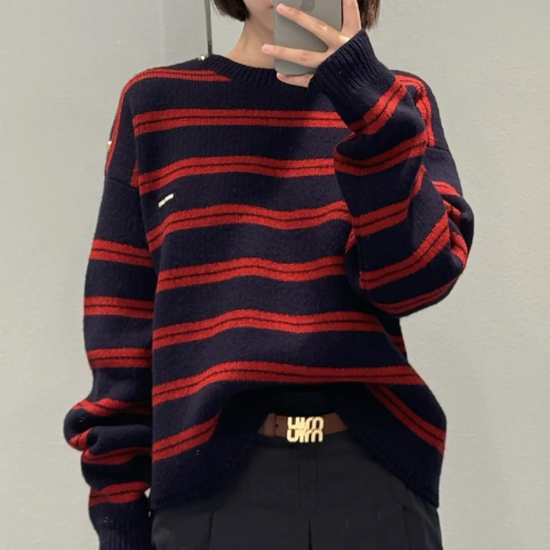 미우미우 체스트 로고 셰틀랜드 울 니트