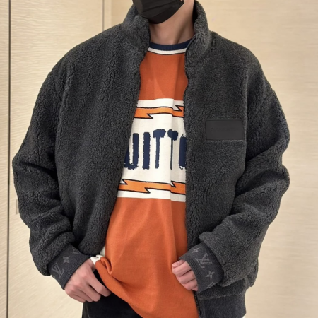 루이비통 레더 패치 플리스 블루종