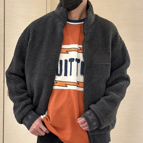 루이비통 레더 패치 플리스 블루종