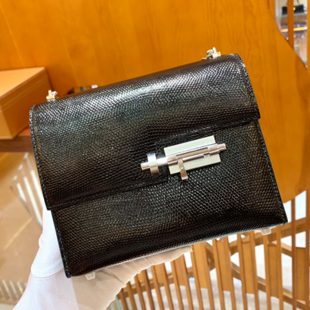 그린엘 에르메스 베루 체인 미니 백 베루 미니 리자드 스킨 블랙 실버 버클