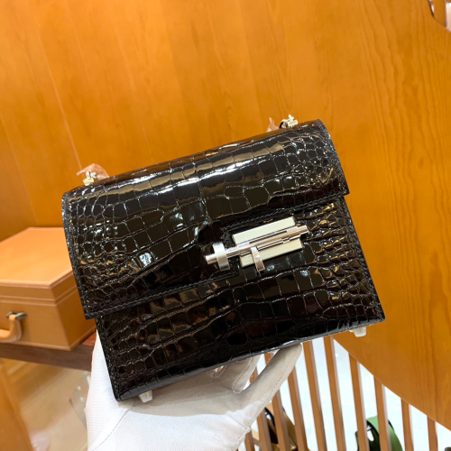 그린엘 에르메스 베루 체인 미니 백 앨리게이터 블랙 실버 버클