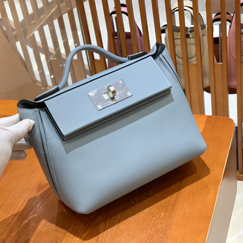 그린엘 에르메스 2424 백 미니 린넨 블루 실버 버클