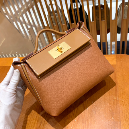 그린엘 에르메스 2424 백 미니 골드 브라운 골드 버클