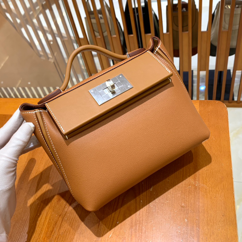 그린엘 에르메스 2424 백 미니 골드 브라운 실버 버클