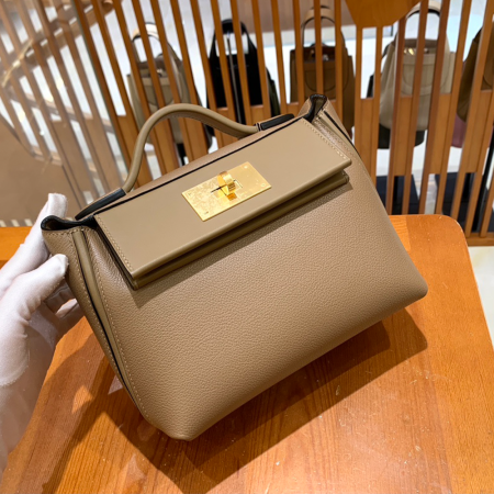 그린엘 에르메스 2424 백 미니 그레이 골드 버클