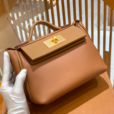 그린엘 에르메스 2424 백 미니 골든 브라운 골드 버클