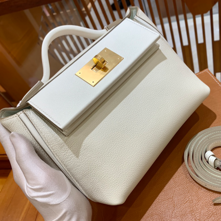 그린엘 에르메스 2424 백 미니 화이트 골드 버클