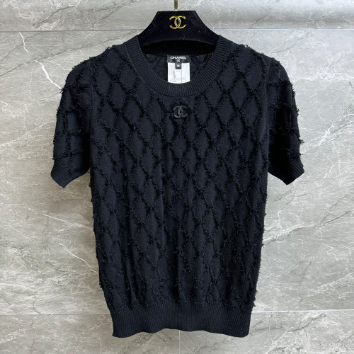 샤넬 브이넥 다이아몬드 태슬 울 니트 반팔 블랙