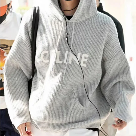 셀린느 립드 울 후드 스웨터 라이트 그레이