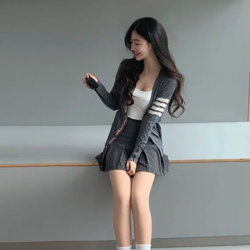 톰브라운 사선완장 4-Bar 울 가디건 네이비