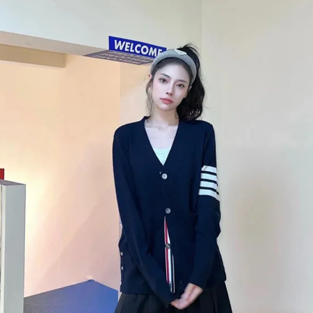 톰브라운 사선완장 4-Bar 울 가디건 그레이