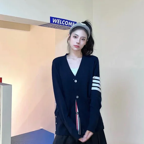 톰브라운 사선완장 4-Bar 울 가디건 그레이