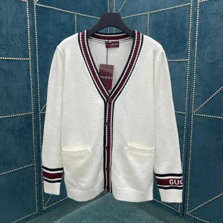 구찌 화이트 인타르시아 울 니트 가디건