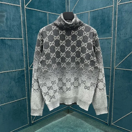 구찌 그레이 & 화이트 GG 그라데이션 울 자카드 스웨터