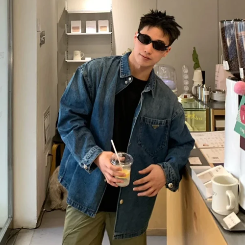 프라다 라이트 블루 남자셔츠 데님 셔츠 24FW GEC071