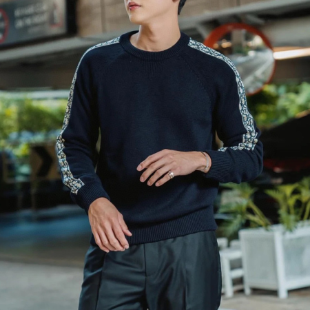 디올 오블리크 인서트 스웨터 딥 블루 코튼 저지