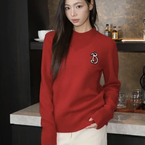 버버리 스네이크 울 캐시미어 스웨터 레드