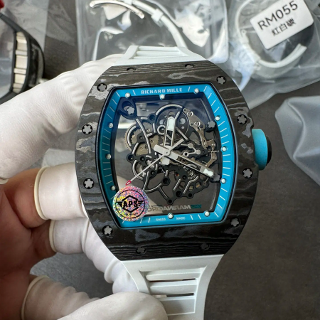 APS공장 V2 리차드밀 부바왓슨 RM-055 블랙 카본 케이스 화이트 러버밴드