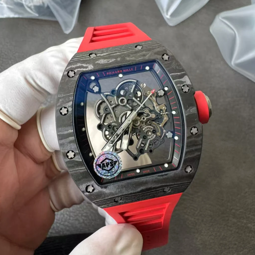 APS공장 V2 리차드밀 부바왓슨 RM-055 블랙 카본 케이스 레드 러버밴드