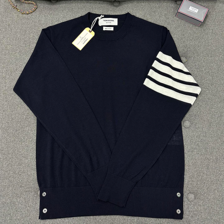 톰브라운 4선 울 풀오버 니트 네이비