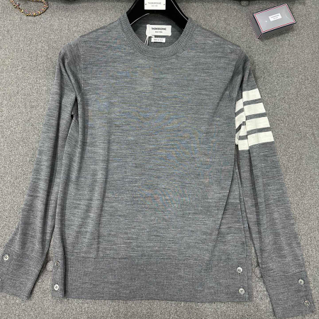 톰브라운 4선 울 풀오버 니트 그레이