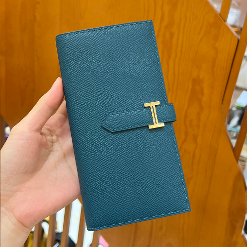 에르메스 베안 장지갑 앱송 블루 골드 하드웨어