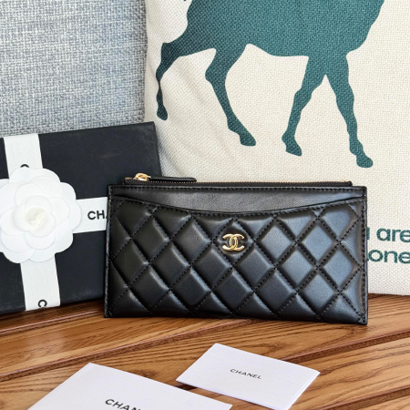 샤넬 블랙 금장 미니  장지갑 A84107