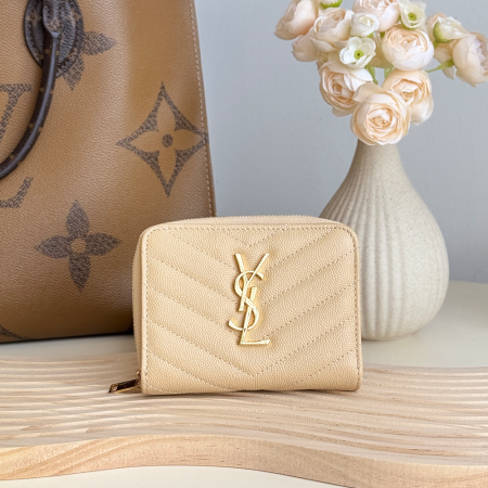 생로랑 모노그램 컴팩트 지퍼 어라운드 지갑 베이지 403723