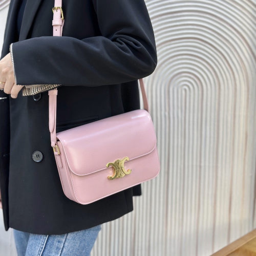 셀린느 트리옹프 클래식 샤이니 숄더백 미디엄 핑크 187363