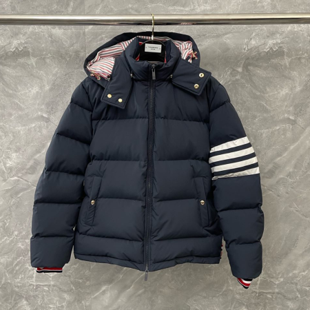 톰브라운 4 바 나일론 후드 패딩 네이비