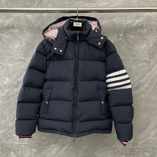 톰브라운 4 바 나일론 후드 패딩 네이비